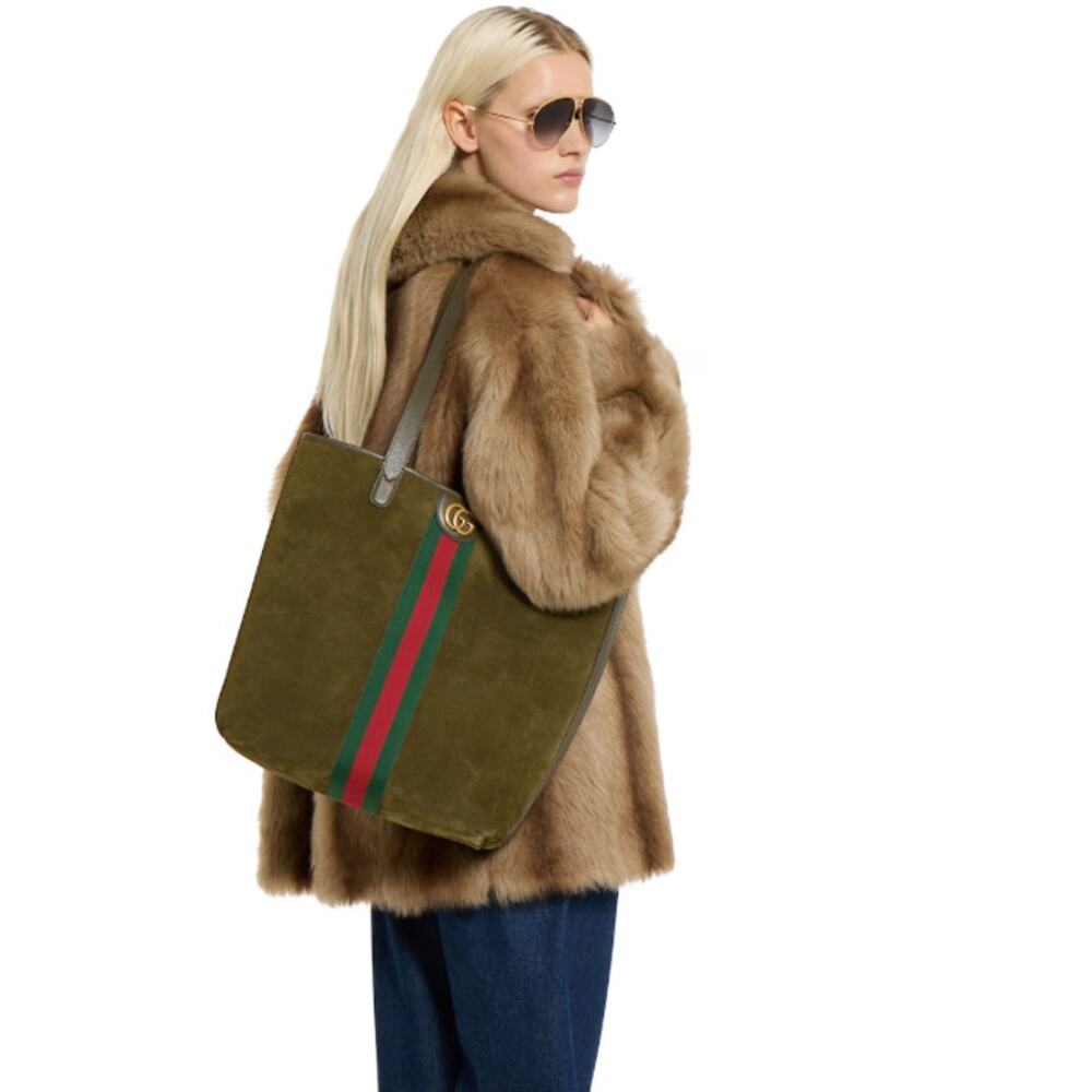 NEW GUCCI $2700 SUEDE WEB GG LEATHER TOTE BAG UNISEX AUTHENTIC!